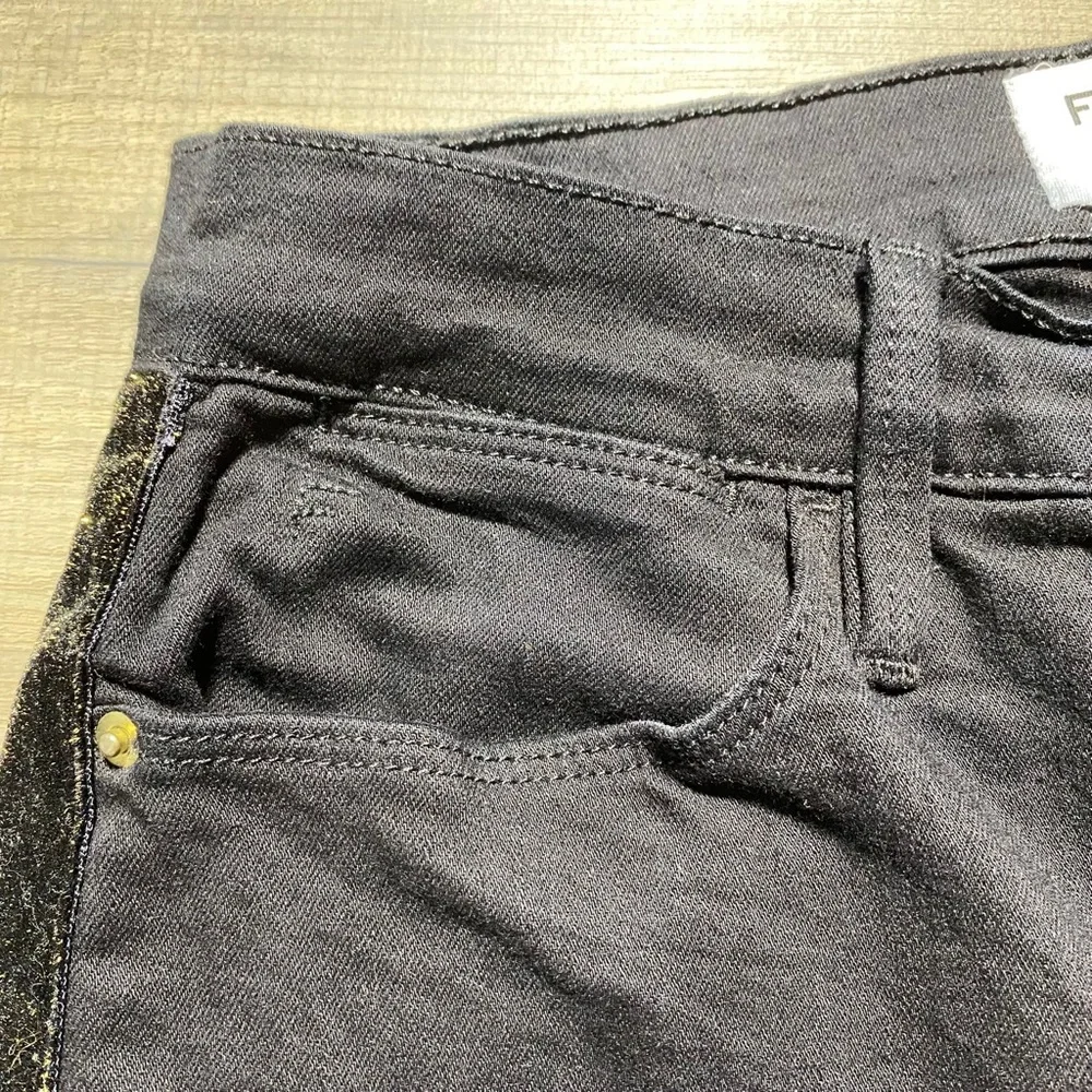 Frame Denim Womens Le High Straight Tuxedo Velvet Stripe‎ Jeans Size 25 Black